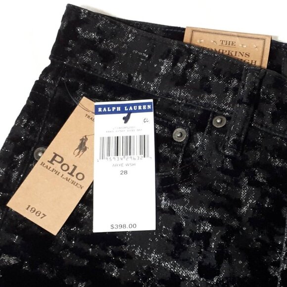 NWT Polo Ralph Lauren skinny high rise ankle black velvet-like glitter jeans - Picture 7 of 16